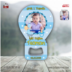 Mavi Zeminli Resimli Açacak Magnet