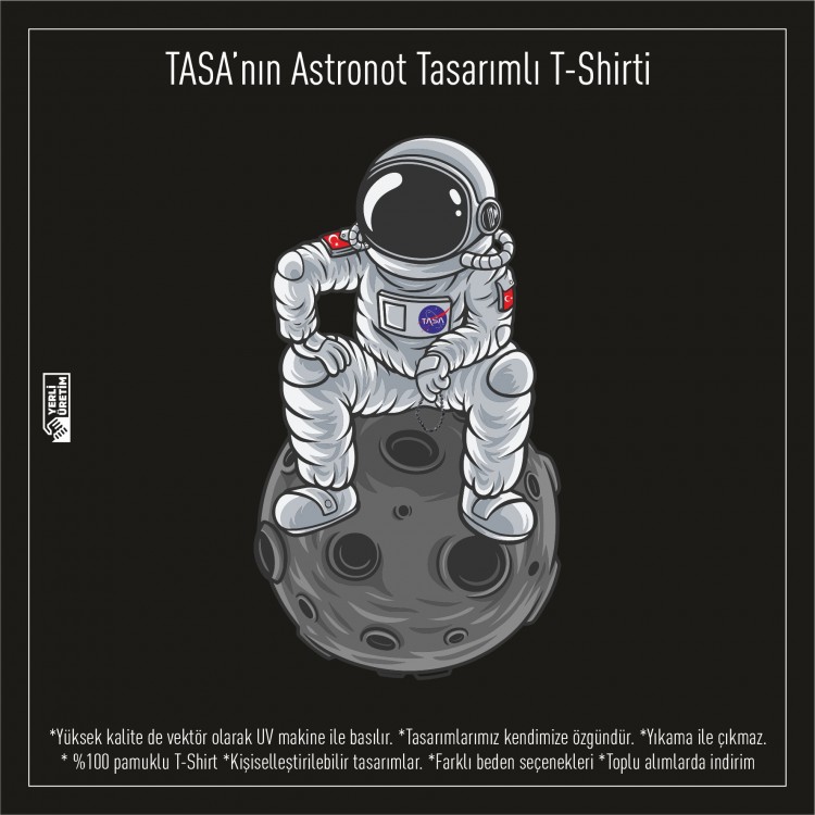 Astronot Temalı Baskılı Tişört