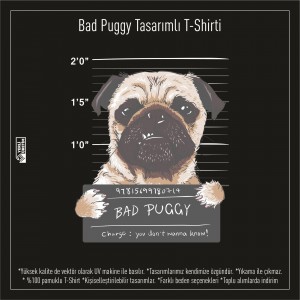 Bad Puggy Temalı Baskılı Siyah Tişört
