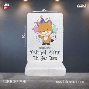 Doğum Günü Motifli Tilkili Doğal Taş Magnet