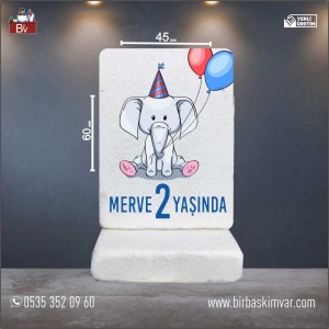 Balonlarıyla Doğum Günü Fil Temalı Doğal Taş Magnet