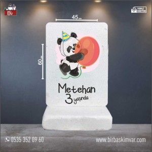 Balonuyla Oynayan Panda Tasarımlı Doğal Taş Magnet