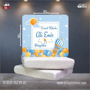 Mavi Uçan Balonlu Hoşgeldin Baby Doğal Taş Magnet