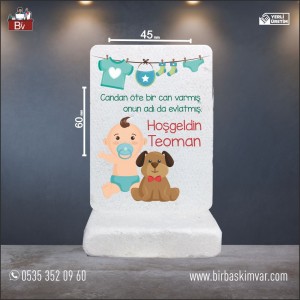 Bebek ve Peluş Köpek Temalı Doğal Taş Magnet 