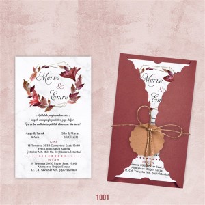 Bordo Burgu Zarflı Davetiye - Model 1001