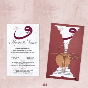 Bordo Burgu Zarflı Davetiye - Model 1003