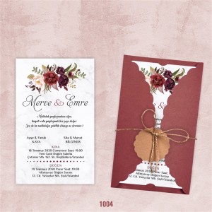 Bordo Burgu Zarflı Davetiye - Model 1004