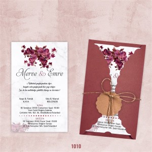 Bordo Burgu Zarflı Davetiye - Model 1010
