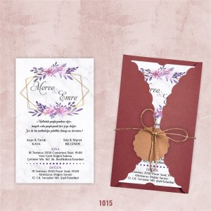 Bordo Burgu Zarflı Davetiye - Model 1015