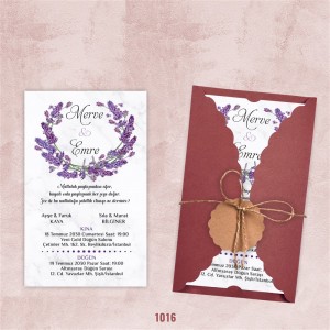 Bordo Burgu Zarflı Davetiye - Model 1016