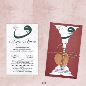 Bordo Burgu Zarflı Davetiye - Model 1019