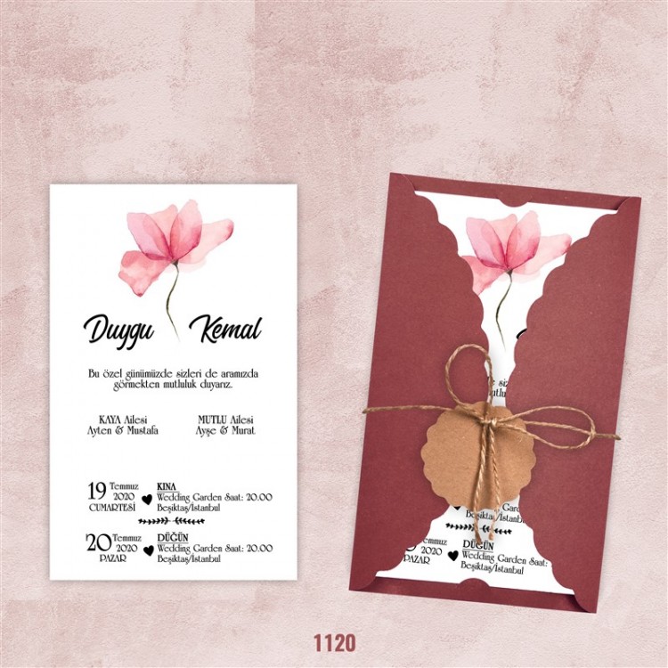 Bordu Burgu Zarflı Davetiye - Model 1120 Bordu Burgu Zarflı Davetiye - Model 1120